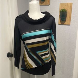 Carine Black & Teal Asymmetrical Long Sleeve Cowl Neck Sweater Size Small